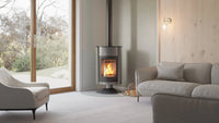 HS Flamingo Masterflamme Grande in moderne woonkamer met brandend vuur