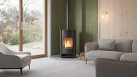 HS Flamingo Masterflamme Grande in moderne woonkamer met brandend vuur