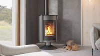 HS Flamingo Masterflamme Medie in moderne woonkamer met brandend vuur