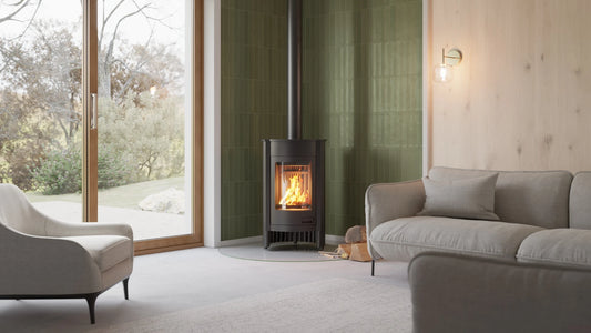 HS Flamingo Masterflamme Medie houtkachel in moderne woonkamer