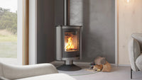 HS Flamingo Masterflamme Piccolo kachel in moderne woonkamer met brandend vuur
