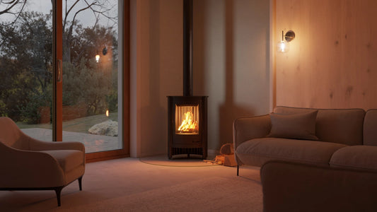 HS Flamingo Masterflamme Piccolo in een moderne woonkamer met brandend vuur