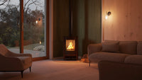 HS Flamingo Masterflamme Piccolo in moderne woonkamer met brandend vuur