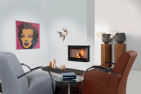 Wanders S75 hoek in moderne woonkamer met brandend vuur