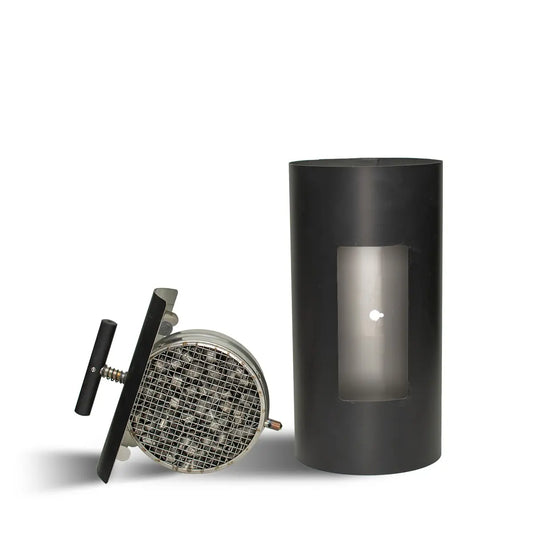ABCAT Houtrookfilter met los filteronderdeel naast zwarte cilindervormige behuizing