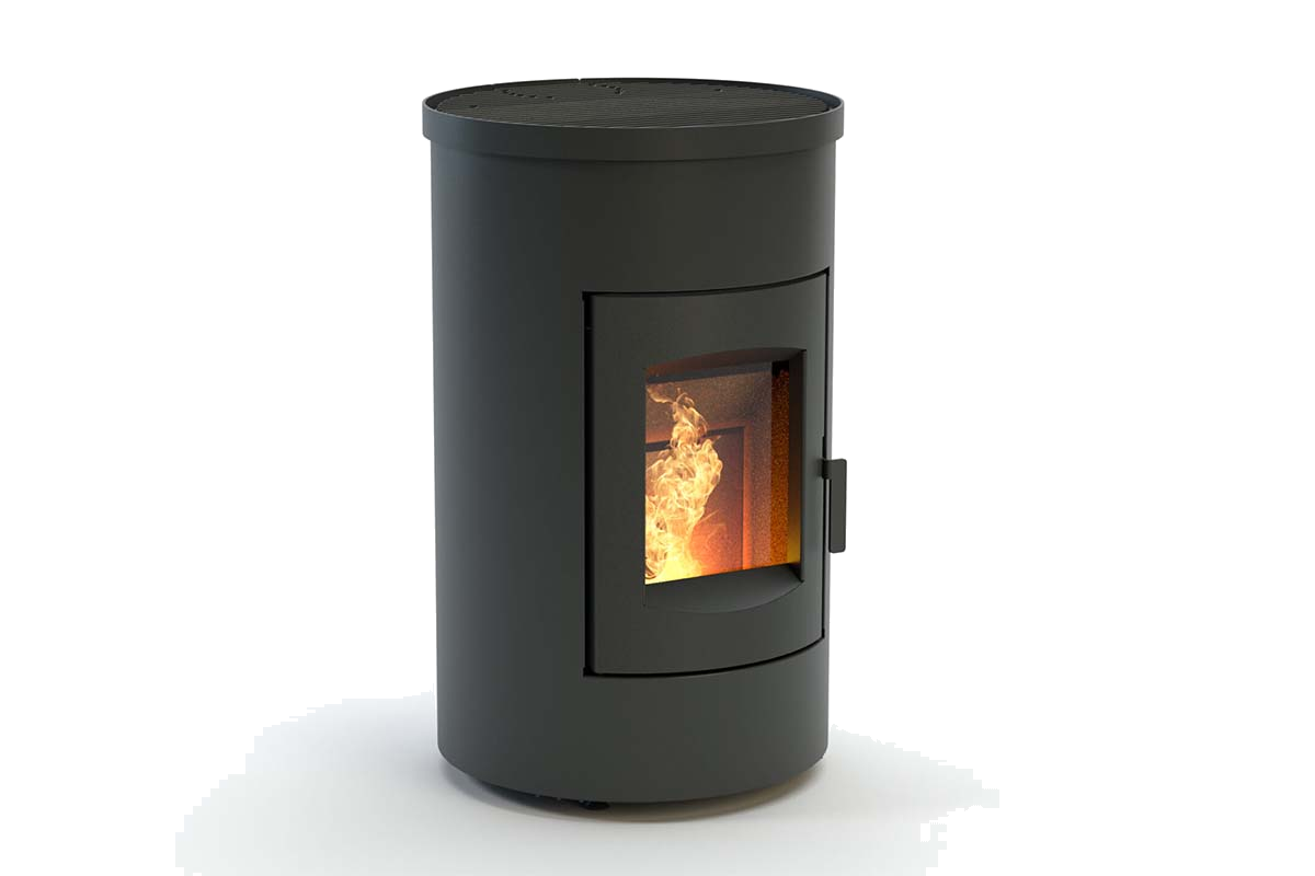 Duroflame Abel Large RC pelletkachel met vlammen op witte achtergrond
