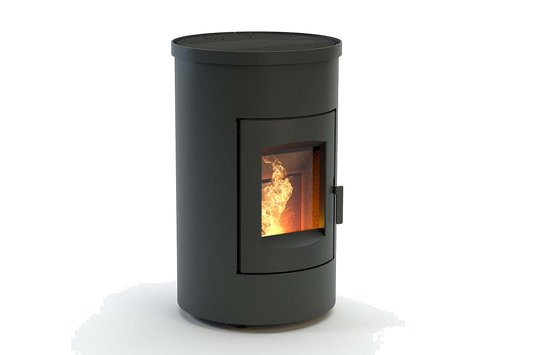 Duroflame Abel Large RC pelletkachel met vlammen op witte achtergrond