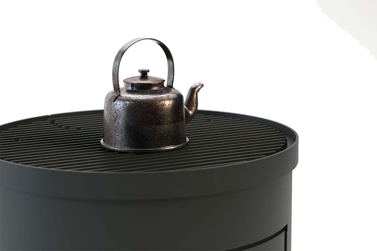 Duroflame Abel RC pelletkachel met theepot bovenop