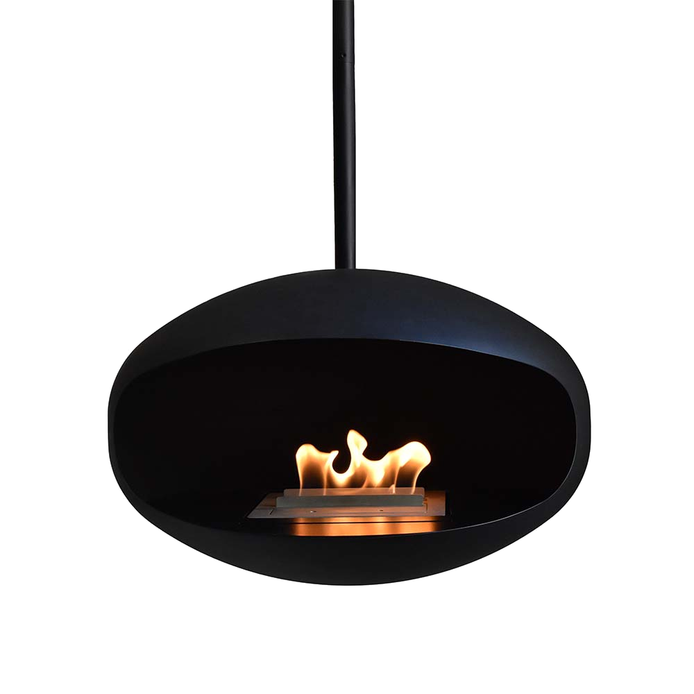 Cocoon Fires Aeris zwart hangende haard met vlammen