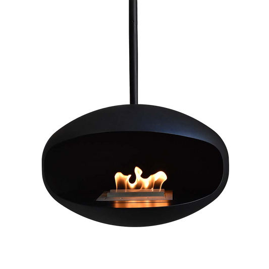 Cocoon Fires Aeris zwart hangende haard met vlammen