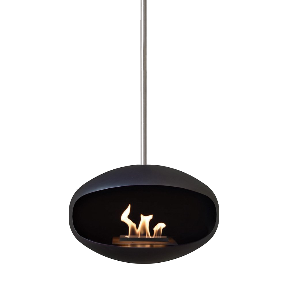 Cocoon Fires Aeris zwart hangende haard met vlammen