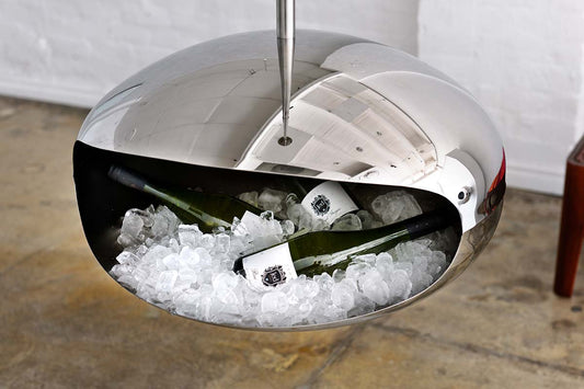 Cocoon Fires Aeris RVS met decoratieve ijsstenen en flessen