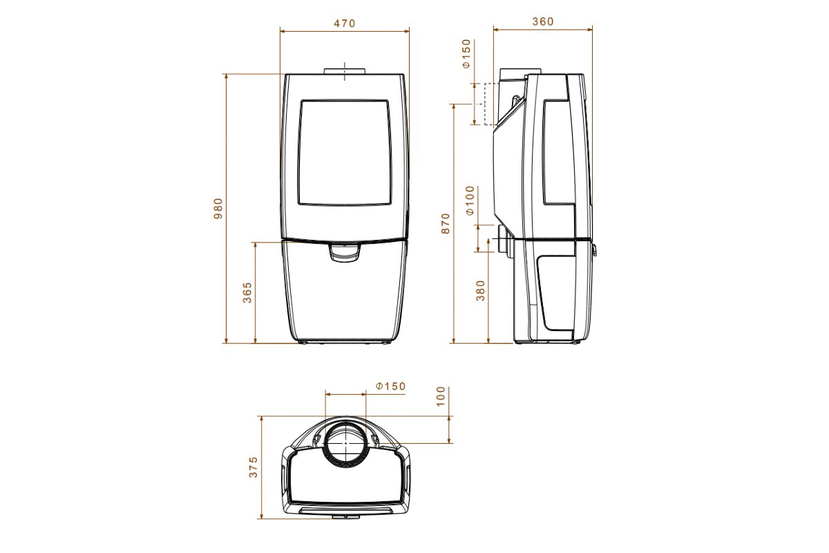 Dovre Sense 203 technische tekening met maatvoering