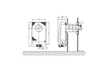 DRU Art 2 gevelkachel technische tekening met voor- en zijaanzicht, inclusief maten