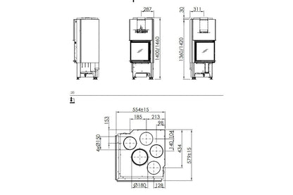 Technische tekening van Spartherm Linear Corner 46x46x51 (vaste greep) met gedetailleerde afmetingen.