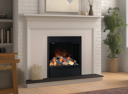 Dimplex Albany Multi Optimyst haard in moderne woonkamer met schouw