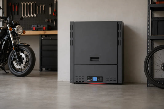 Alfa Plam Commo Compact in werkplaats naast motorfiets