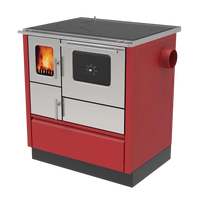 Alfa Plam Inox 75 houtkachel met rood en zilverkleurig front