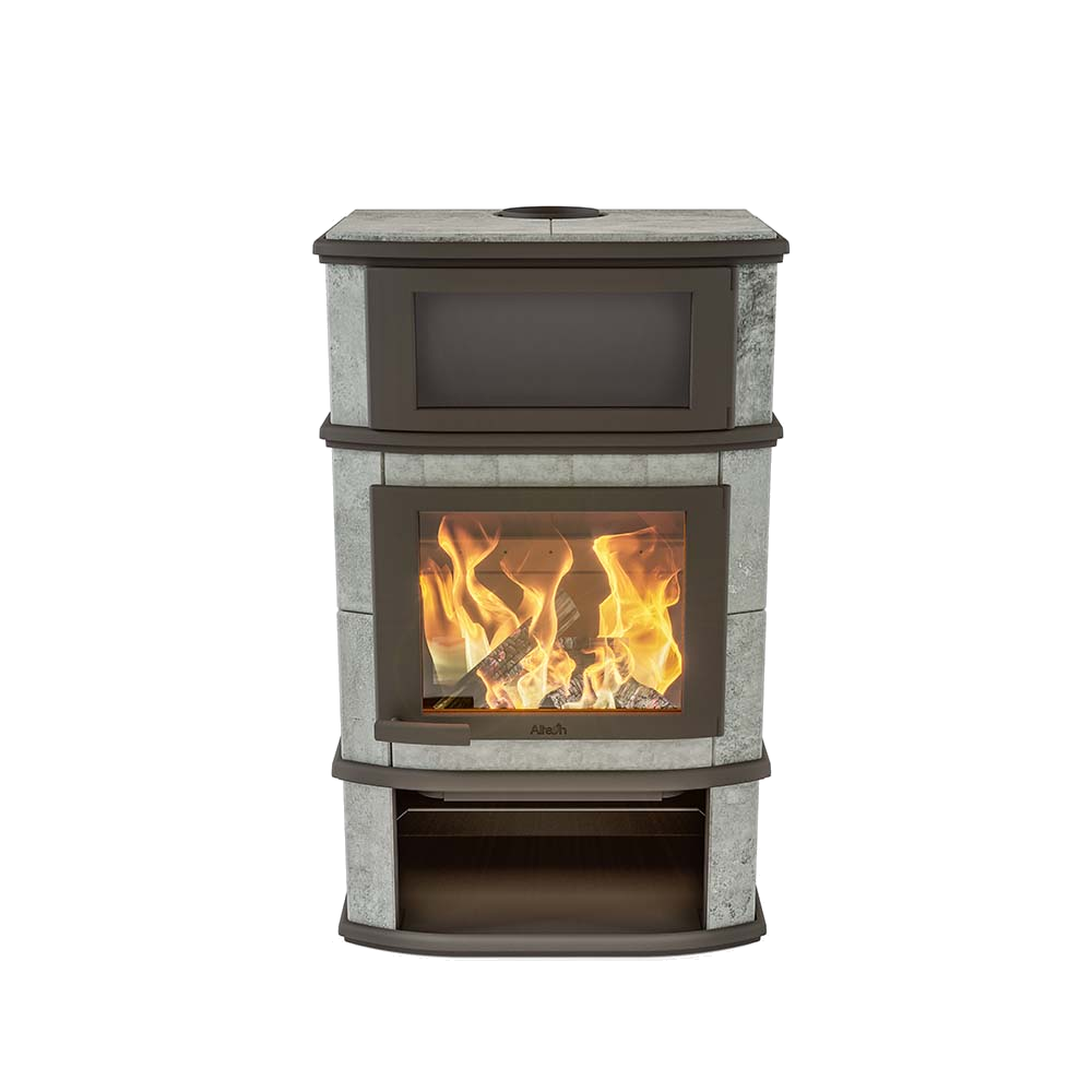 Altech Grande Nobles Complet houtkachel met brandend vuur en stenen bekleding