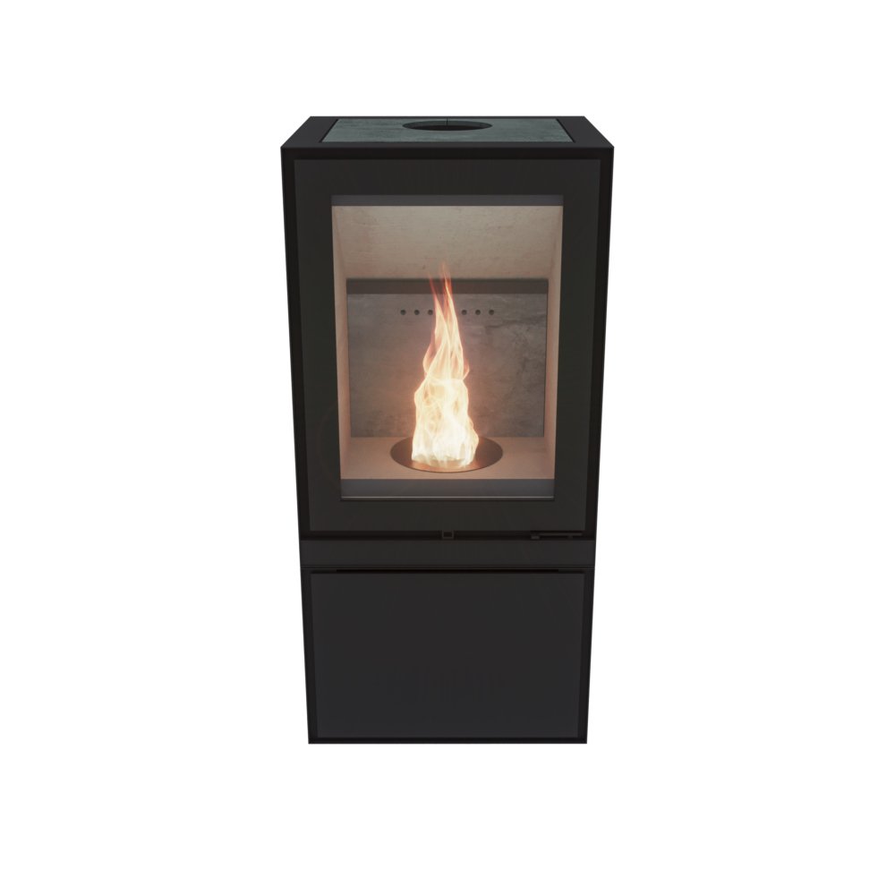Altech MAX H basis pelletkachel met vlam in zwarte behuizing
