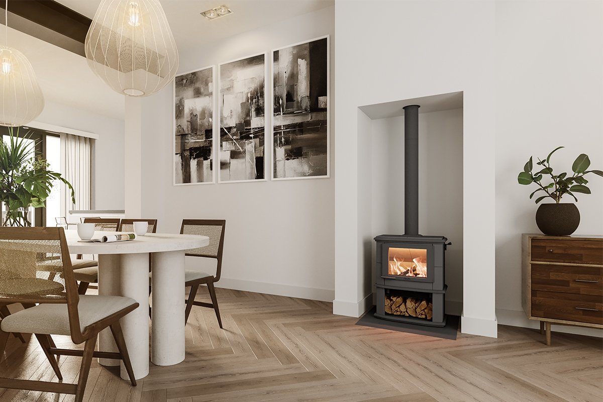 Altech Nobles Depot houtkachel in moderne eetkamer