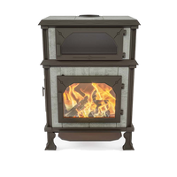 Altech Vision Cook houtkachel met brandend vuur, studio-opstelling