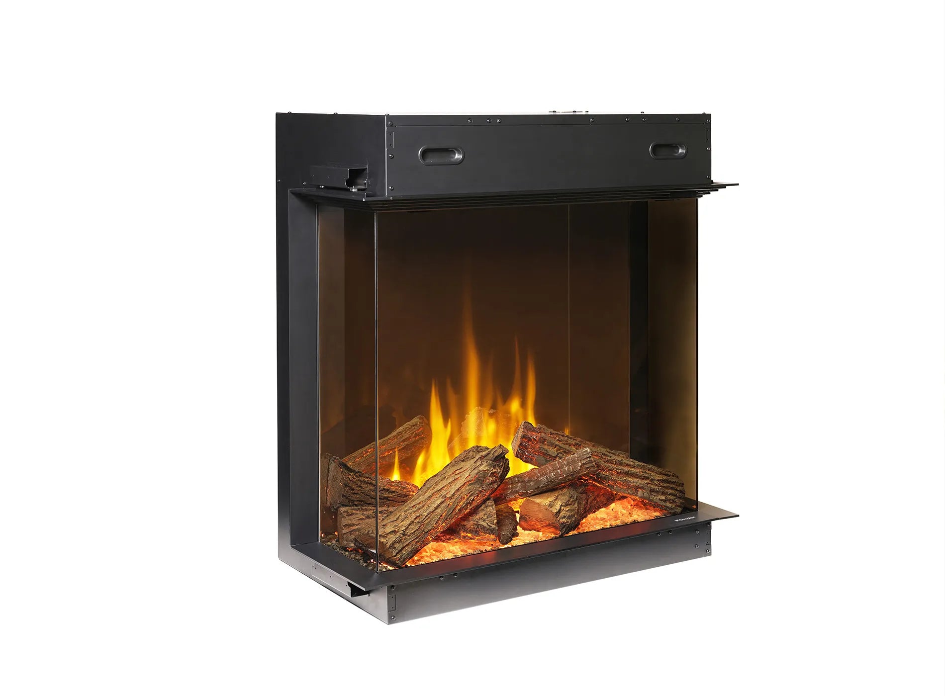Dimplex Aspire 30 elektrische haard met realistisch vlameffect en houtblokken in een moderne behuizing.