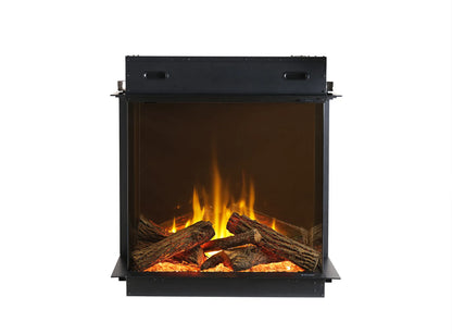 Dimplex Aspire 30 elektrische haard met realistisch vlameffect en houtblokken.