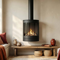 Wanders Balsa Wall hangende haard in woonkamer met brandend vuur
