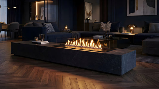 Balstil FF 700 met lange vlammen in een moderne woonkamer