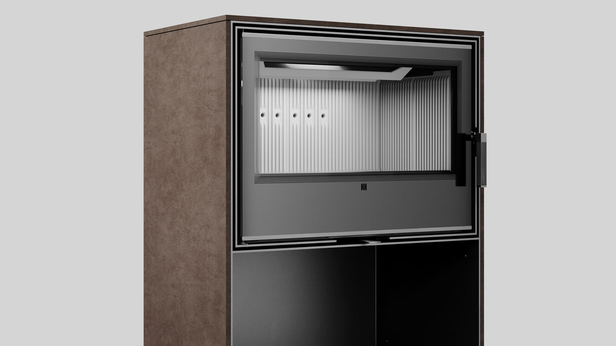 Balstil Forli 70 inzethaard met open deur en geribde binnenbekleding op neutrale achtergrond