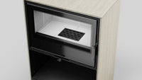 Interieur van de Balstil Forli 95 met open deur, witte bekleding en zwart rooster