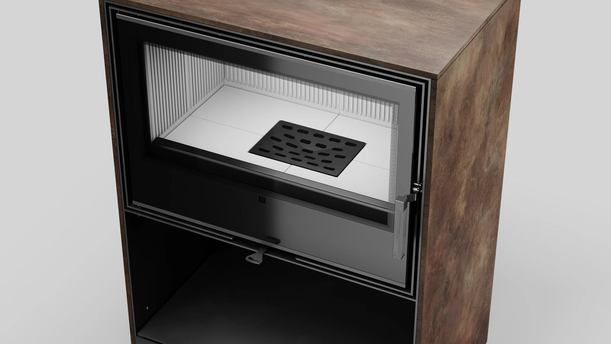 Detailweergave van de binnenkant van Balstil Forli 95 met lichte bekleding en zwart rooster
