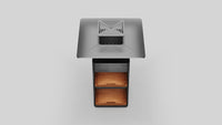 Balstil Grill Chef met brede grillplaat en twee houten opberglades op grijze achtergrond