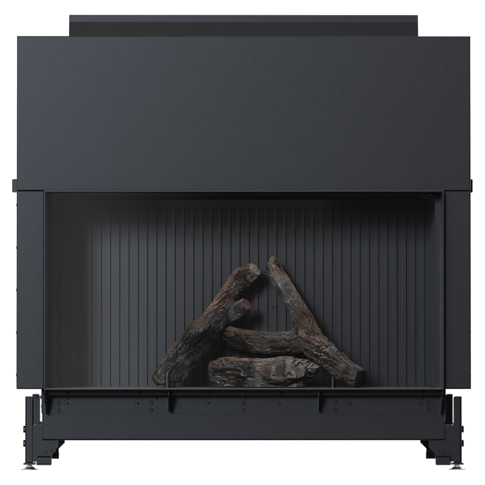 Balstil Lusso 130/55 inbouwhaard met decoratieve houtblokken op witte achtergrond