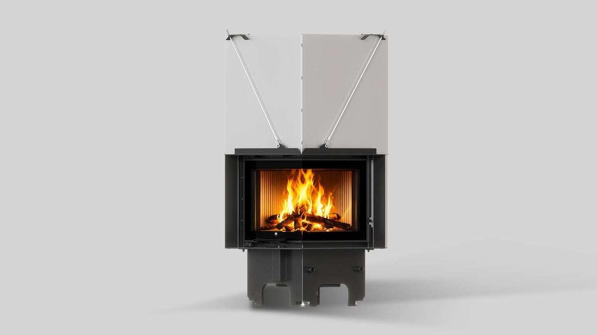 Balstil Milano 610/430 haard met brandend vuur op grijze achtergrond
