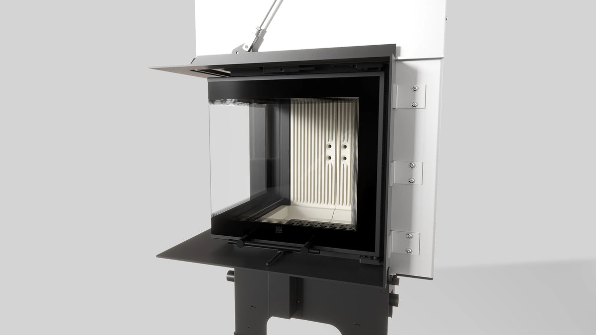 Balstil Milano 480/480 inbouwhaard met geopende deur op witte achtergrond