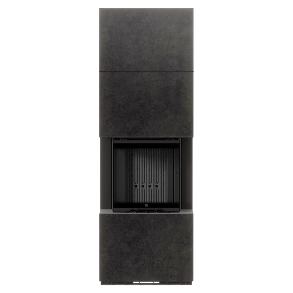 Balstil Milano 500/500 houtkachel met donkere bekleding op witte achtergrond