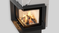 Balstil Milano 610/430 inbouwhaard met brandend hout tegen een neutrale achtergrond