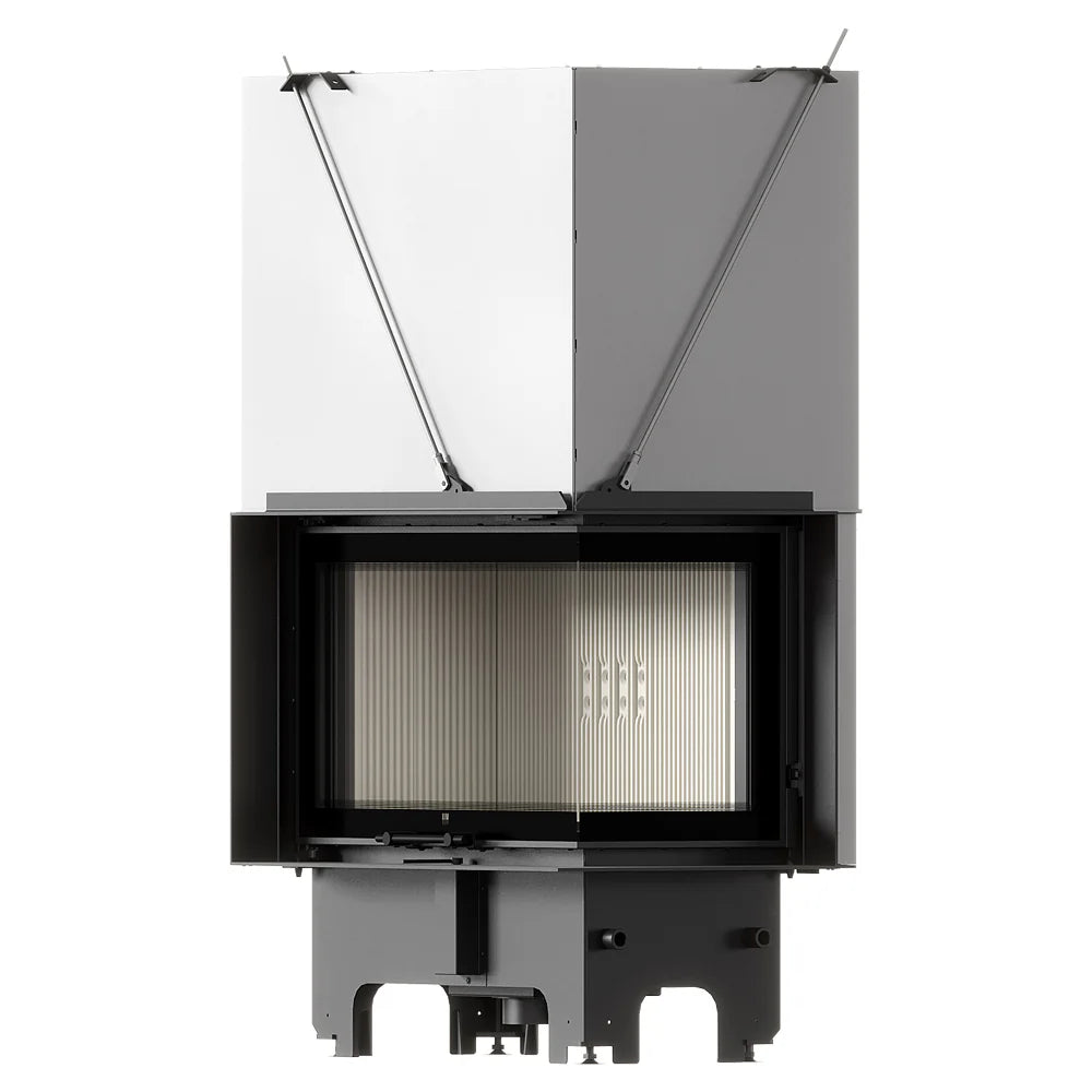 Balstil Milano 810/410 inzethaard met glazen vuurdeur en geopende bovenpanelen op witte achtergrond