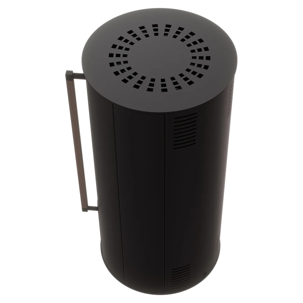 Balstil Ora E/A Zwart staal houtkachel met cilindrische vorm en ventilatieopeningen