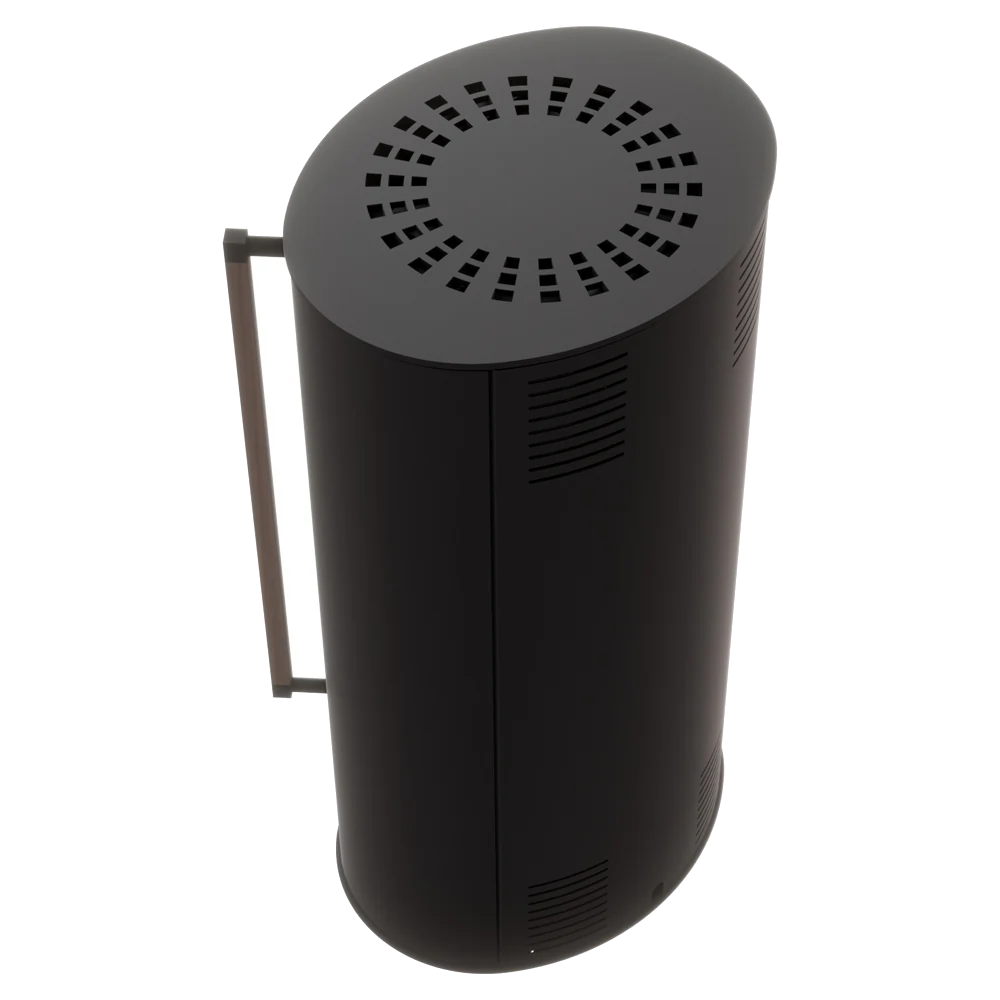 Balstil Ulv E/A zwarte cilindervormige kachel met ventilatieopeningen en zijhandgreep