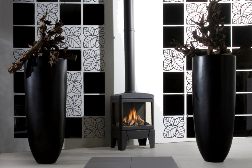 Faber Jelling gaskachel Propaan in showroom met vlammen