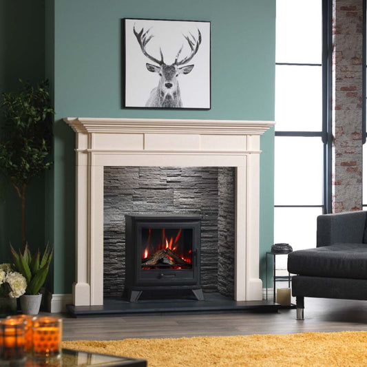 Trimline Fires Bassington in witte schouw, moderne woonkamer