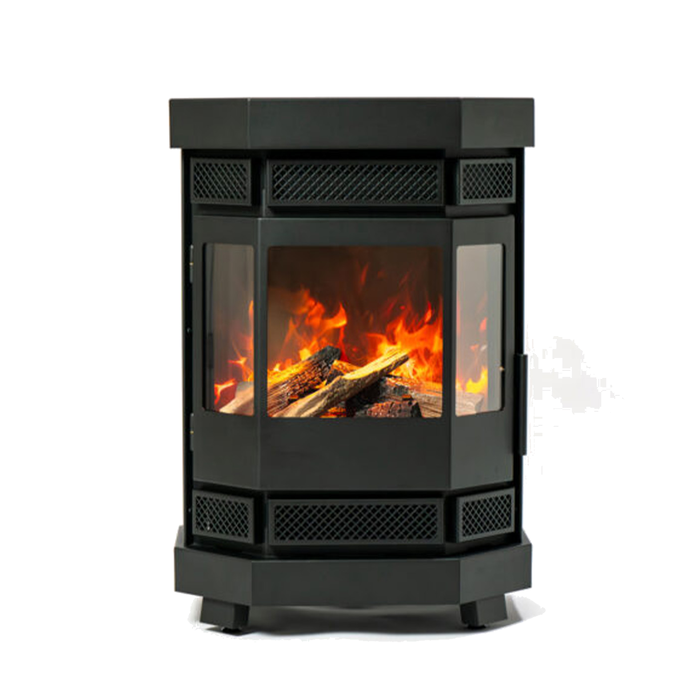 Duroflame Batavia E500 kachel met zicht op brandende houtblokken