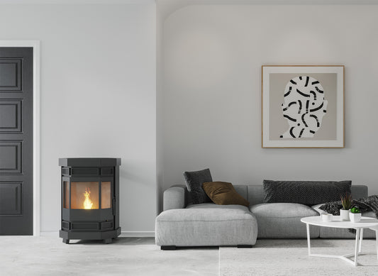 Duroflame Batavia T4.2 pelletkachel in moderne woonkamer