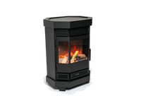 Duroflame Batavia E500 haardkachel met zicht op vlammen, op witte achtergrond