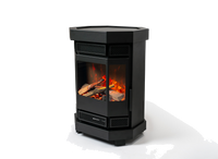 Duroflame Batavia E500 zwarte kachel met zichtbaar vuur op witte achtergrond