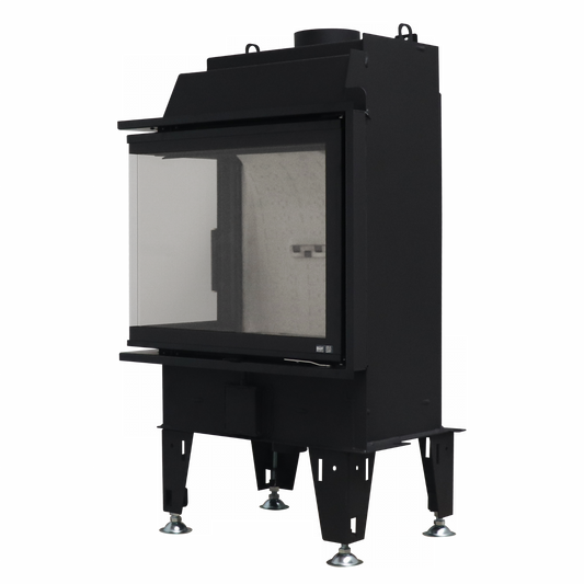 BeF Therm 7 CL Passive zwarte haard op technische achtergrond
