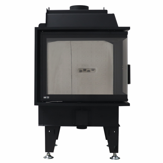 BeF Therm 7 CP Passive zwarte haard met glazen deur op rasterachtergrond
